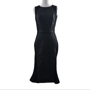 Kora Rae Black‎ Midi Sheath Dress Womens 6 Sleeveless Faux Leather Illusion